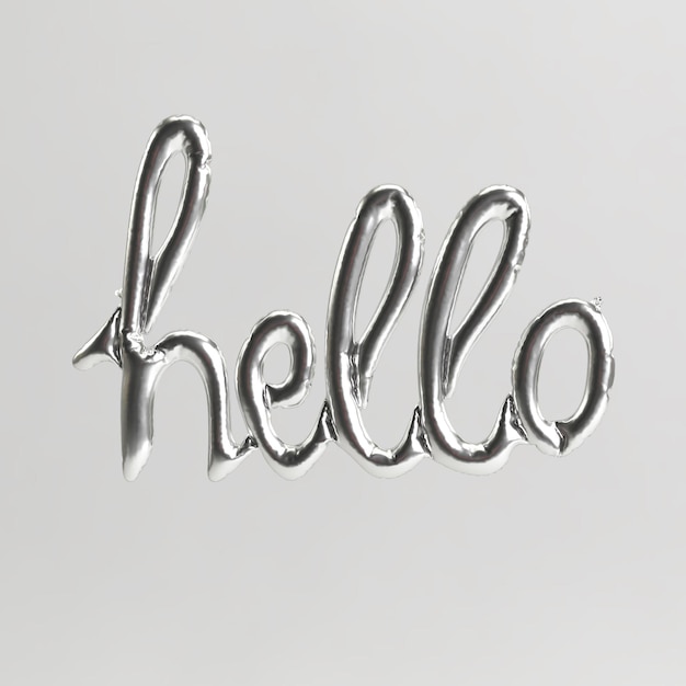 Hello wordshaped 3d illustration of silver balloons isolated on white background