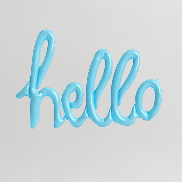 Hello wordshaped 3d illustration of skyblue balloons isolated on white background