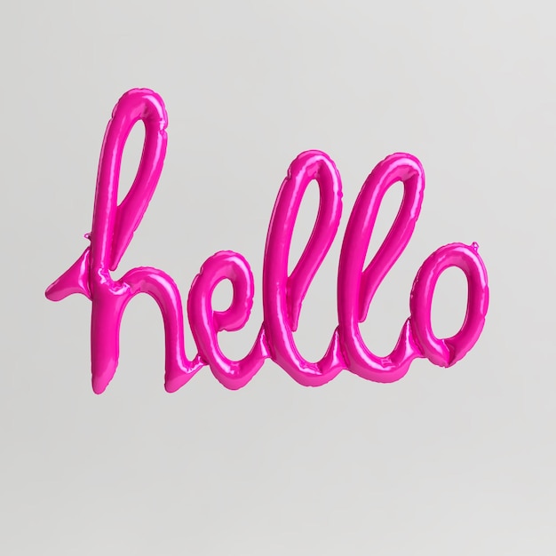 こんにちは白い背景で隔離のタイプ2ピンクの風船の単語の形をした3dイラスト