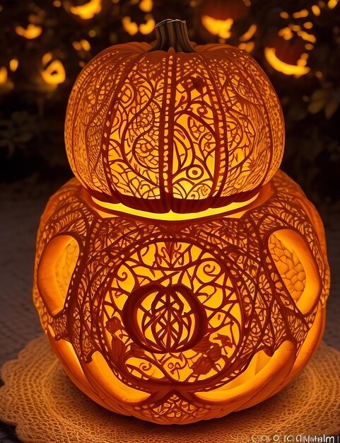 Foto notte di halloween con luminosità pompante disegni intricati creati con ai generativa