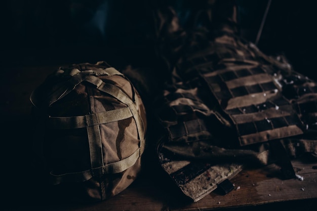 Helmet, body armor for military service