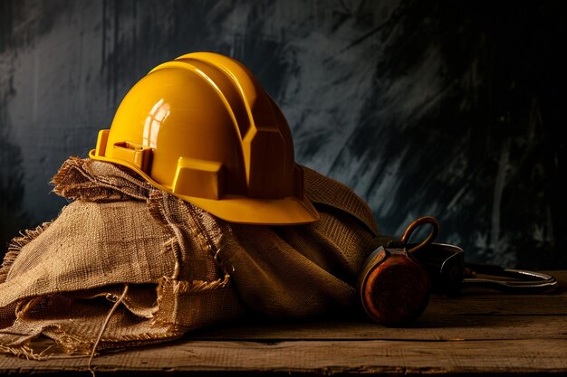 Helmet with construction tools to labour holiday