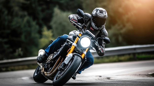 Helmeted man riding a motorcycle