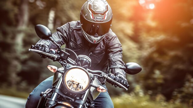 Helmeted man riding a motorcycle