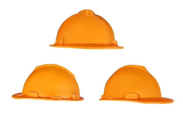 Helmset Industriële veiligheid Bouwgereedschap geïsoleerd op een witte achtergrond oranje