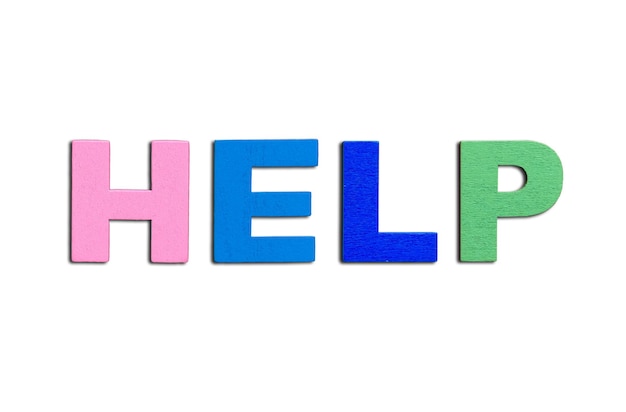 help word written in wooden alphabet letters isolated concept of support and assistance to people escaping from war top view copy space