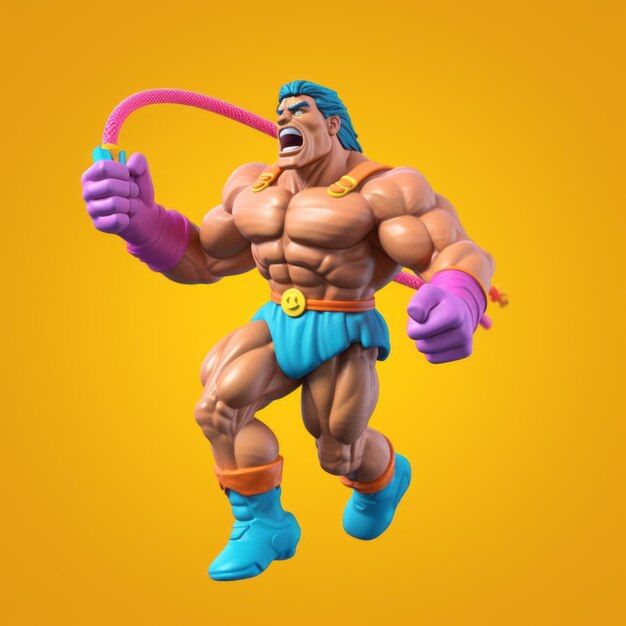 Photo heman action figure and barbarian jump rope in playful and aggressive style