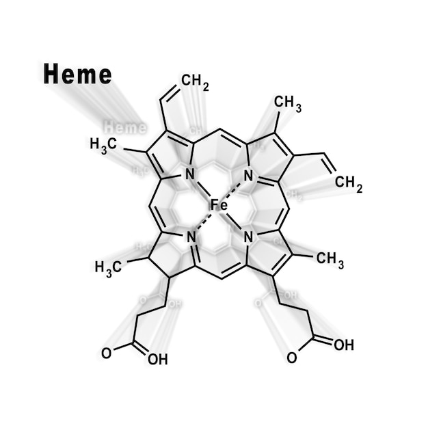 Фото Структурная химическая формула молекулы гема на белом фоне