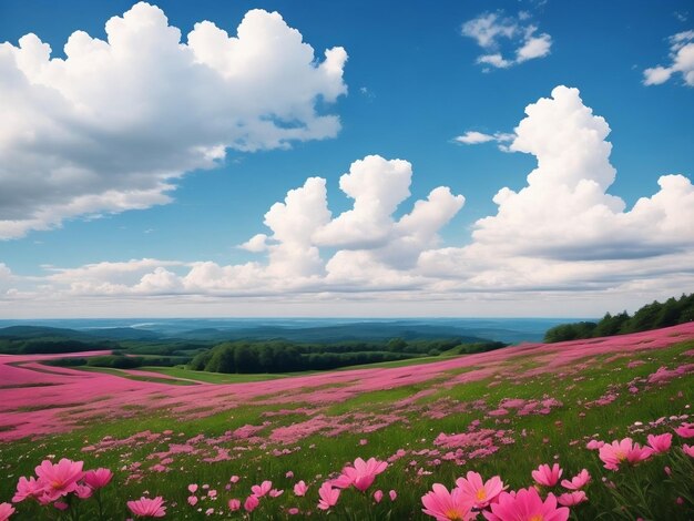 Foto hemel en roze bloemen wolken prachtig natuurlijk