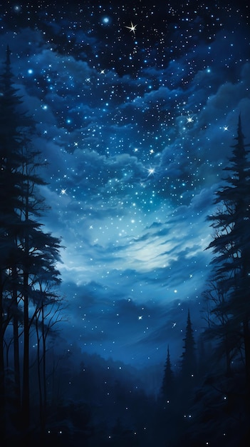 hemel nacht sterren bomen voorgrond olie sneeuw flurry prinses dageraad blauw kampvuur middernacht mist gaia