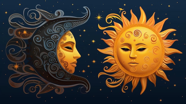 Hemelse harmonie Artistieke zon en maan