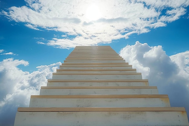 Hemelse vooruitgang Witte ladder impliceert succes tegen de hemelachtergrond