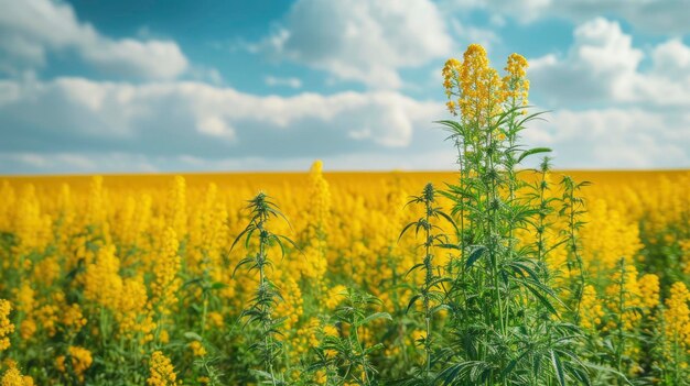 Hemp field in the front of picture and rapeseed field behind it