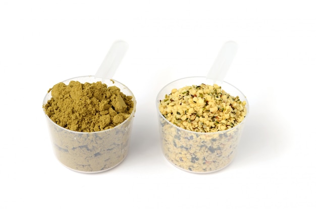 Hemp protein powder and shelled hemp seeds