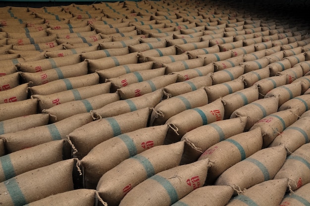 hemp sacks containing rice