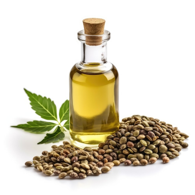 Hemp seed oil white background