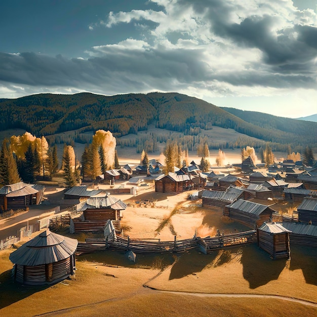 Photo hemu village is one of the three extinct tuva villages in china