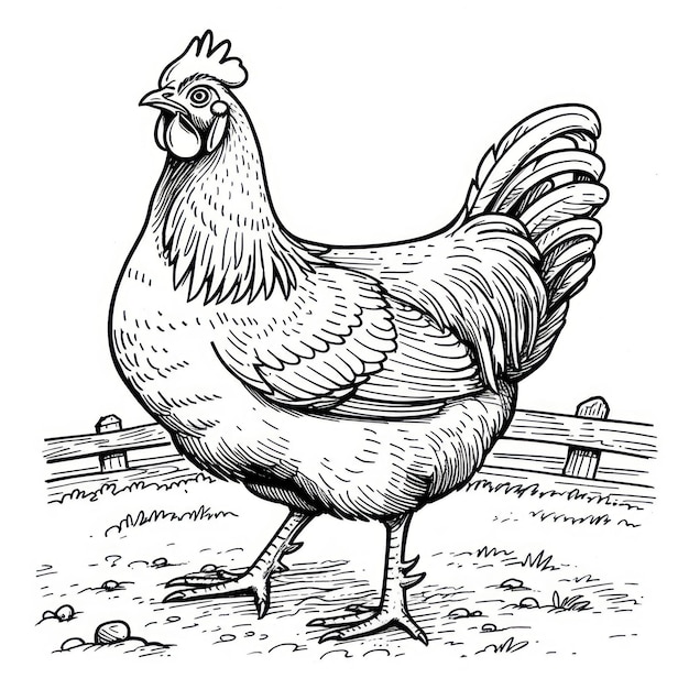 hen chicken drawing Coloring book page