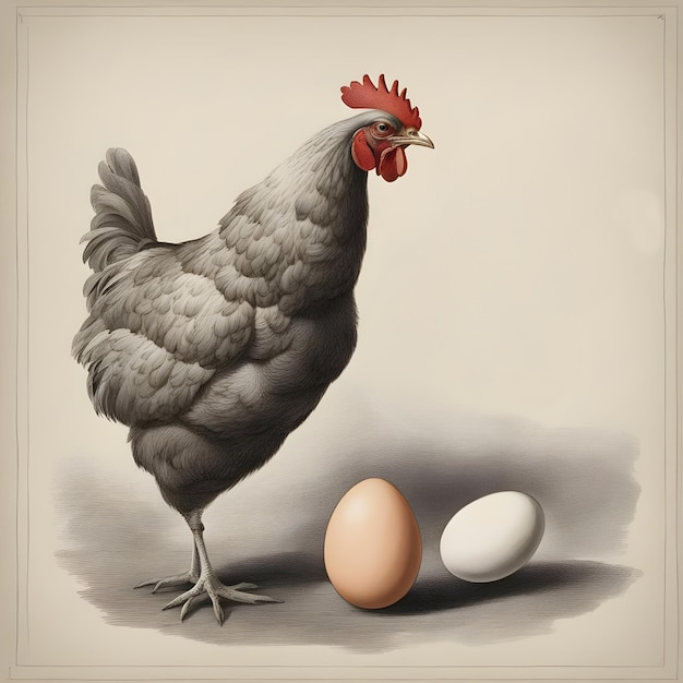 Hen with two eggs