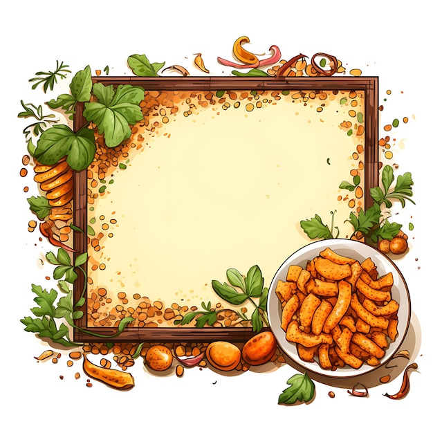 Henna Inspired Frame With Bhel Puri Snack Tamarind Chutney a watercolor Style Of Indian Culture