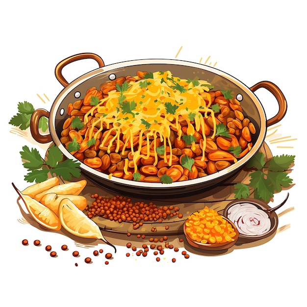 인도 문화의 수채화 스타일인 Bhel Puri Snack Tamarind Chutney가 포함된 헤나에서 영감을 받은 프레임