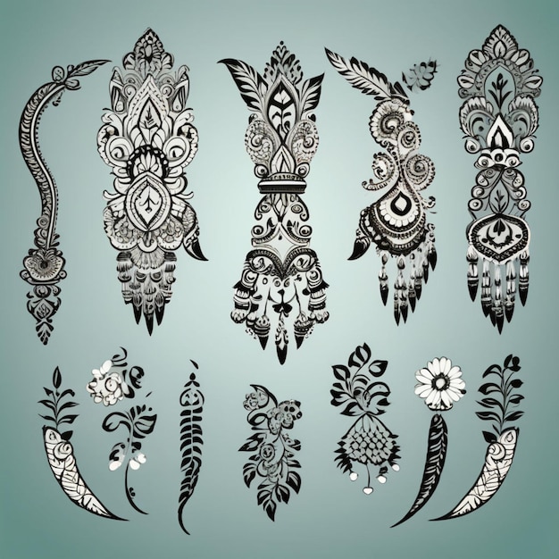 Henna Mehndi Hands Vector Illustratie Hand getekend Henna Vector Design