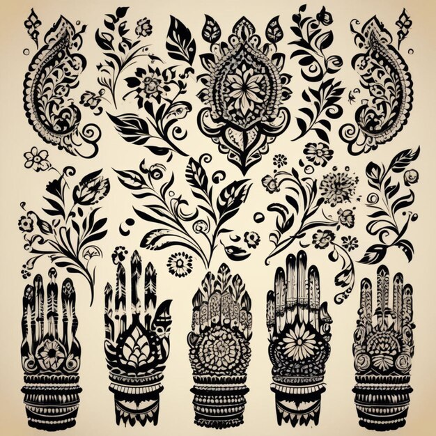 Foto henna mehndi hands vector illustratie hand getekend henna vector design