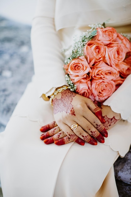 Henna tattoo on the bride's hand.