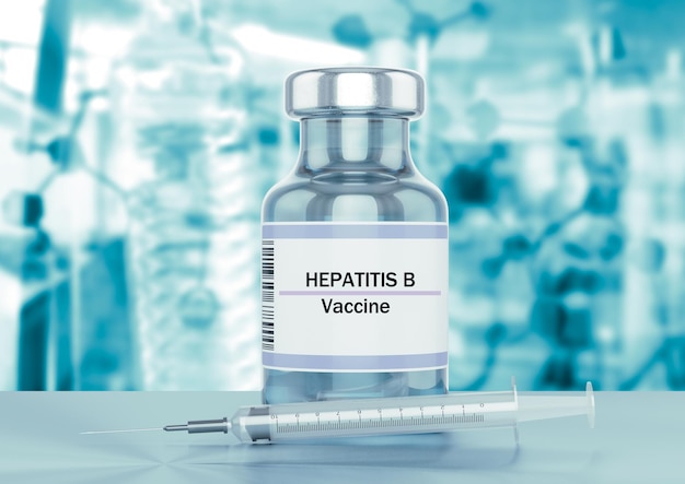 Hepatitis B vaccine ampoule and syringe for drug injection Laboratory table