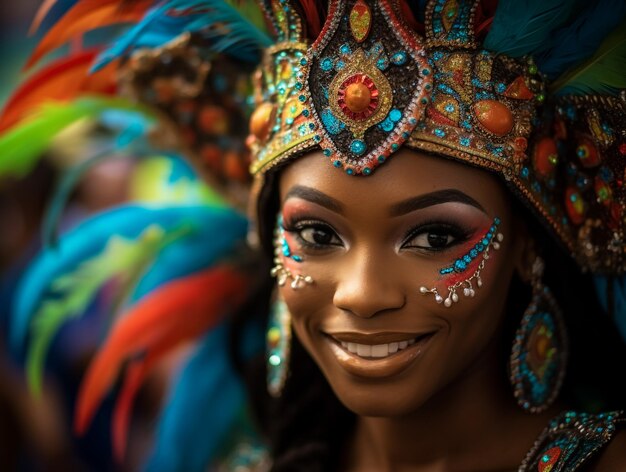 Её красота очаровывает всех. Снимка танцовщицы самбы, выступающей на карнавале.