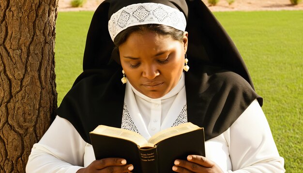 信仰 の 中 で 聖書 を 読ん で いる 女性