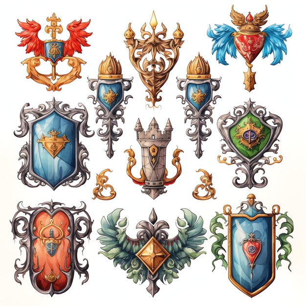 Foto heraldische symbolen middeleeuwse aquarelfantasie