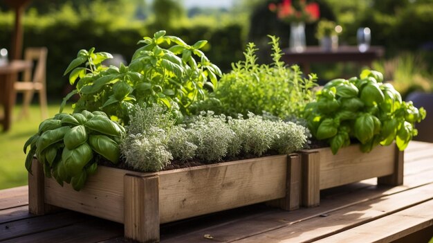 Herb garden in a backyard