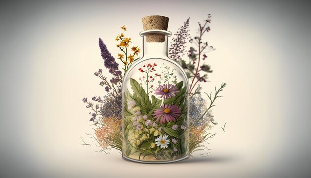 Herb oil bottles homeopathy herbs Generative AI