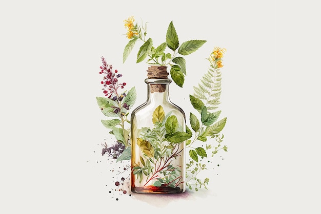 Herb oil bottles homeopathy herbs Generative AI