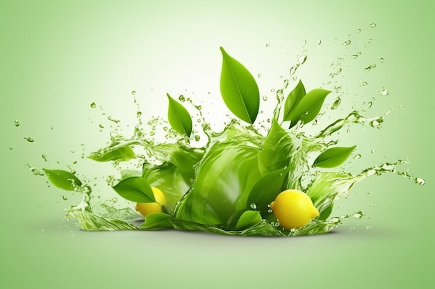 Herbal drink wave splash with green tea leaves Beautiful illustration picture Generative AI