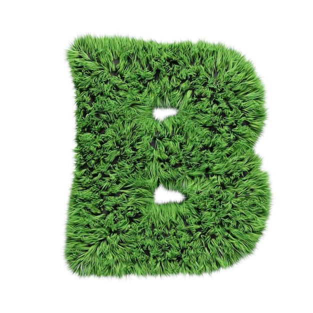 Herbal grass alphabet uppercase letter B. Isolated on white 3D illustration.