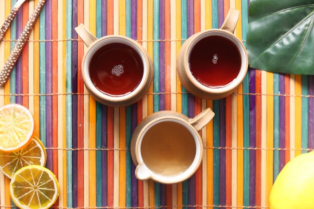 herbal healthy lemon green tea on table