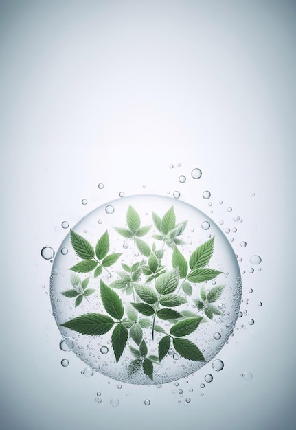 Herbal leaves in bubbles beauty science herbal medicine white background generative ai illustration