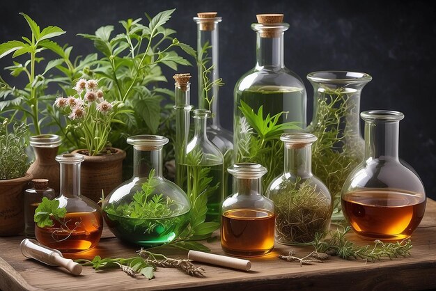 растительная медицина естественная органическая и научная стеклянная посуда