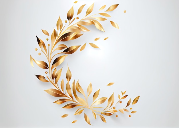 Herbal minimalist gold leaves on white background in minimalist vector style made with generative AI