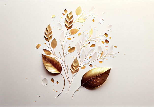 Herbal minimalist gold leaves on white background in minimalist vector style made with generative AI