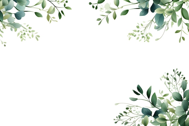 Photo herbal minimalist vector banner hand painted plants branches leaves on a white background greenery