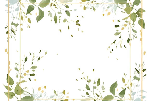 Foto cornice vettoriale minimalista a base di erbe piante dipinte a mano, rami, foglie su sfondo bianco verde