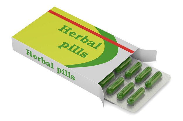 Photo herbal pills 3d rendering