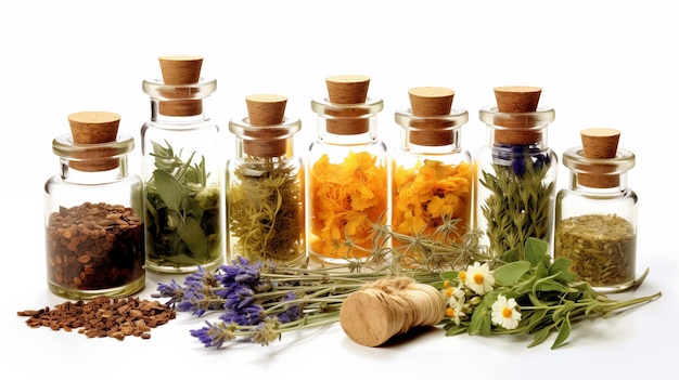 Photo herbal remedies from flowers and spices for physical therapy ai generated