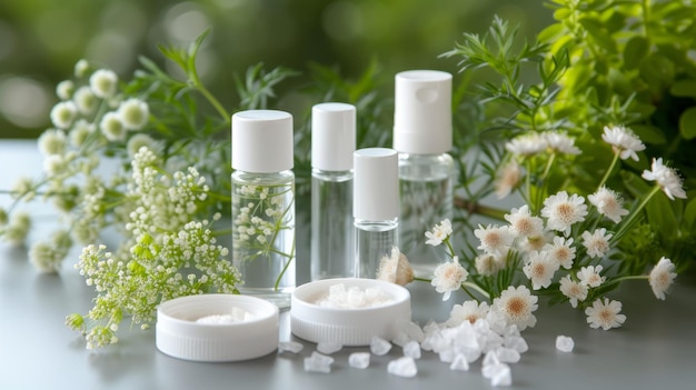 Herbal Skincare Essentials met natuurlijke ingrediënten op een ecologische achtergrond