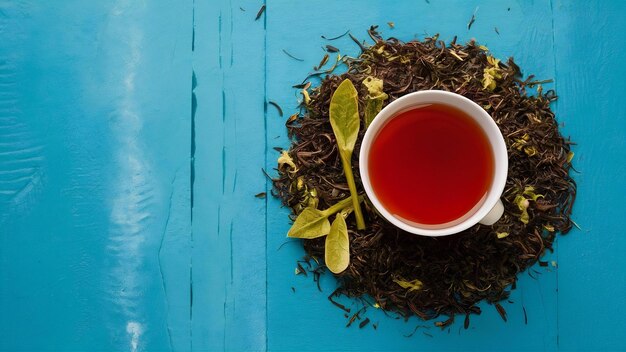 Herbal tea on blue background