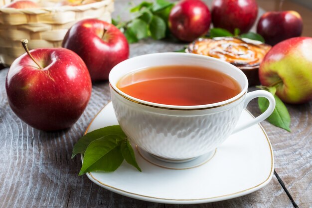 Herbal tea cup and apple pie
