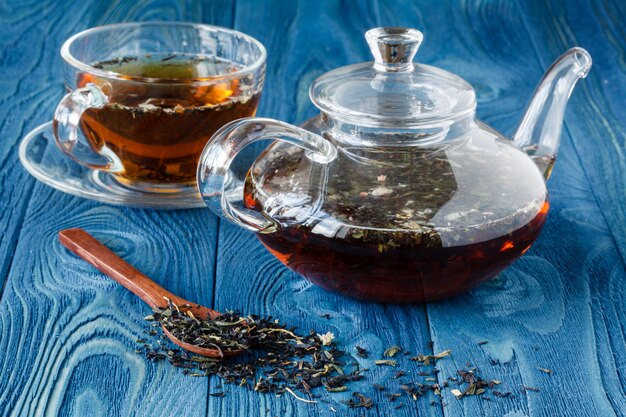 Herbal tea in a glass tea pot